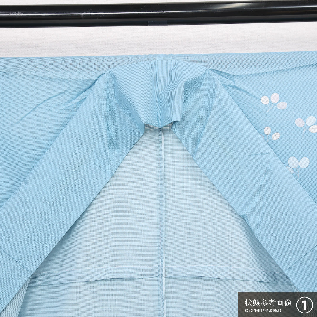 夏物 訪問着 絽 身丈166cm 裄丈64cm ポリエステル 洗える着物 Aランク セミフォーマル 広衿 XLサイズ 植物柄 抽象的 爽やか 水色系 RP 1217-13386