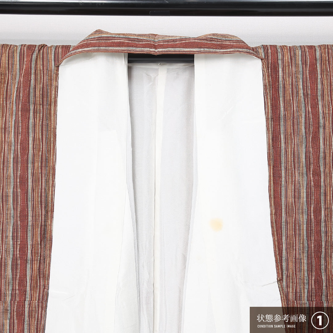 紬 袷 身丈163cm 裄丈65cm 正絹 Sランク カジュアル 広衿 Lサイズ よろけ縞 多色系 RP 1223-11922