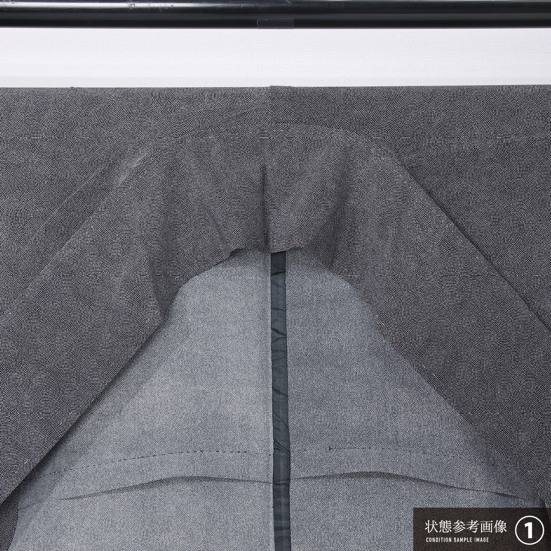 江戸小紋 身丈158cm 裄丈62.5cm Bランク M 正絹 単衣 広衿 一つ紋 下り藤 鮫 ぼかし セミフォーマル 黒系 1262-12352
