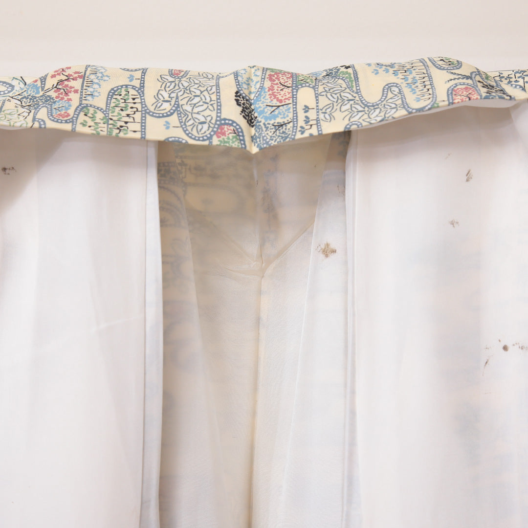 小紋 袷 身丈155cm 裄62.5cm ポリエステル 洗える着物 茶屋辻 クリーム系 Bランク 1215-02261