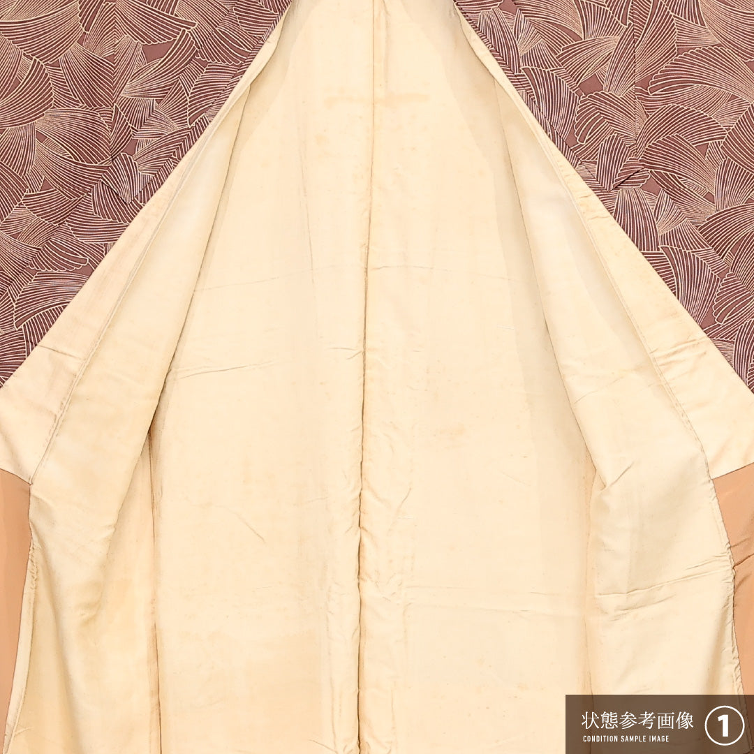 小紋 袷 身丈154cm 裄丈62cm 正絹 Aランク インフォーマル バチ衿 Sサイズ 創作柄 茶系 RP 1221-13370