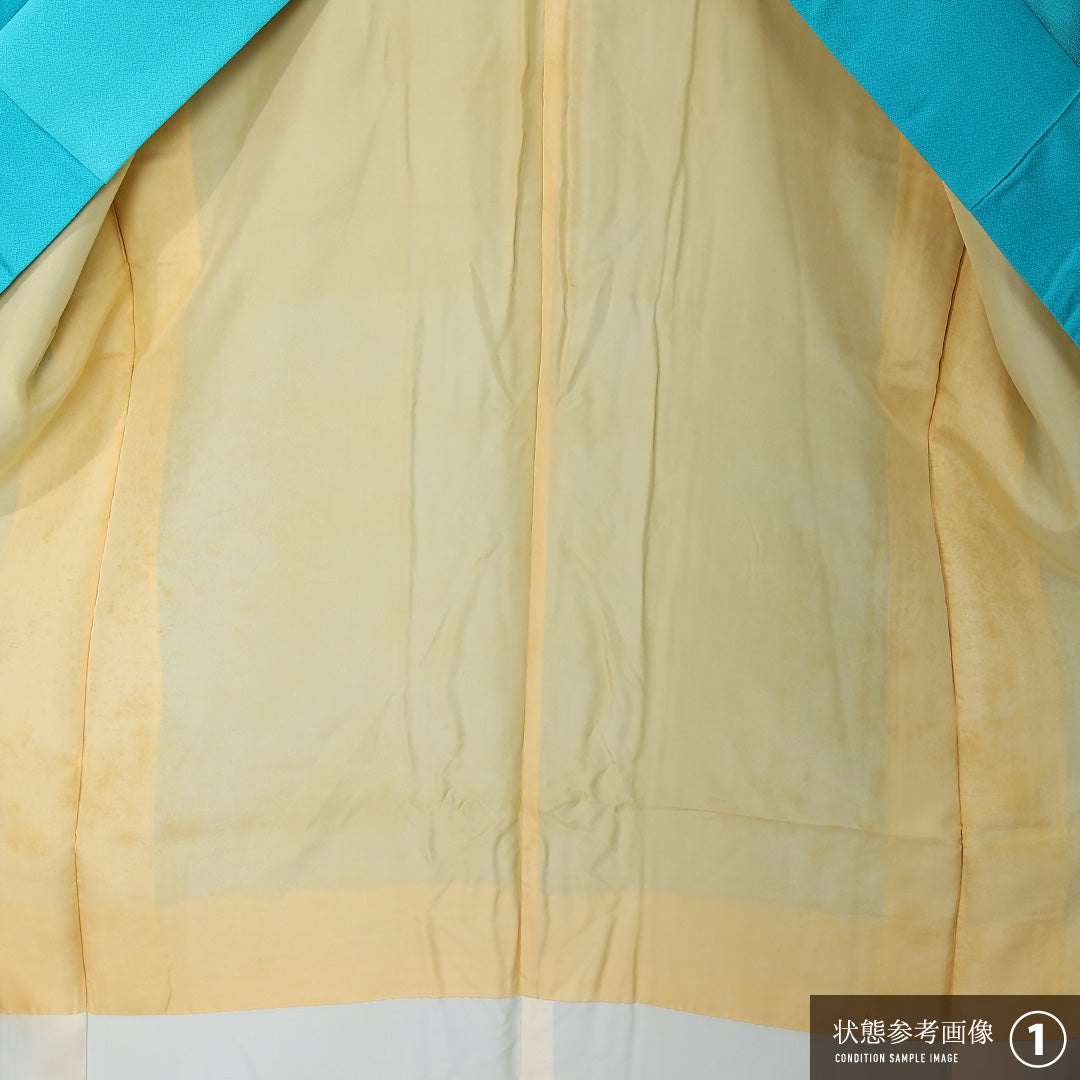 訪問着 袷 身丈154cm 裄丈64cm 正絹 Aランク セミフォーマル 広衿 Sサイズ 鶴 水色系 HP 1217-12438