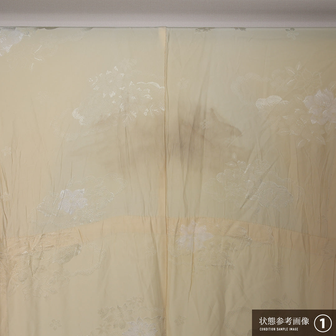 長襦袢 無双袖 身丈124cm 裄丈65cm 正絹 Bランク Mサイズ 居敷当て 菊 クリーム系 RP 1239-12693