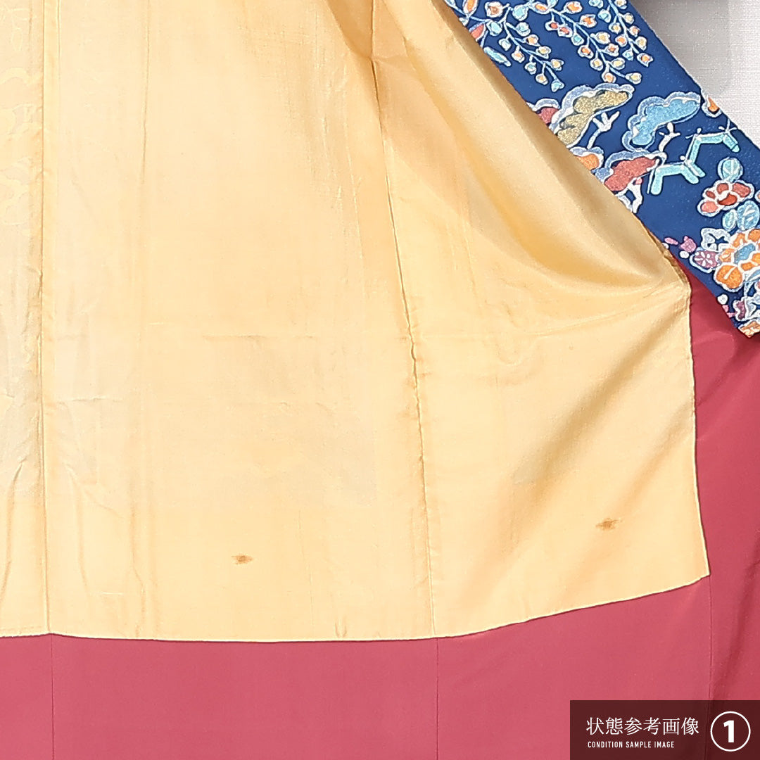 小紋 袷 身丈160cm 裄丈62cm 正絹 Sランク インフォーマル バチ衿 Lサイズ 梅 松 吉祥文様 青系 RP 1221-13193