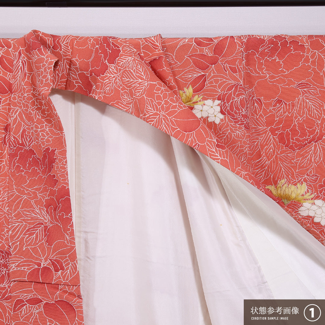 付下げ 袷 身丈155cm 裄丈62cm 正絹 Sランク インフォーマル 広衿 Mサイズ 紫陽花 朱系 RP 1218-11646