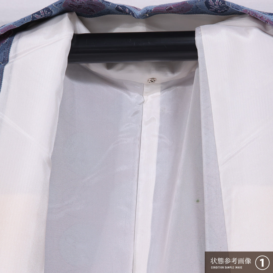小紋 袷 身丈160cm 裄丈63cm 正絹 Aランク インフォーマル 広衿 Lサイズ 花柄 紫系 HP 1221-11562