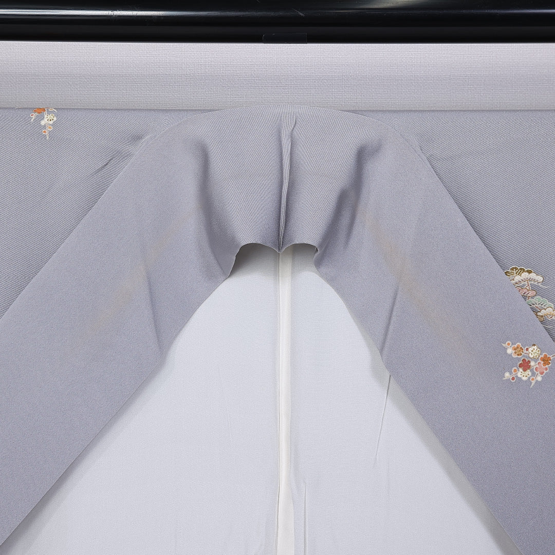 訪問着 身丈159cm 裄丈61.5cm Aランク 袷 一つ紋 正絹 広衿 剣片喰 刺繍 茶屋辻 風景 1212-10207