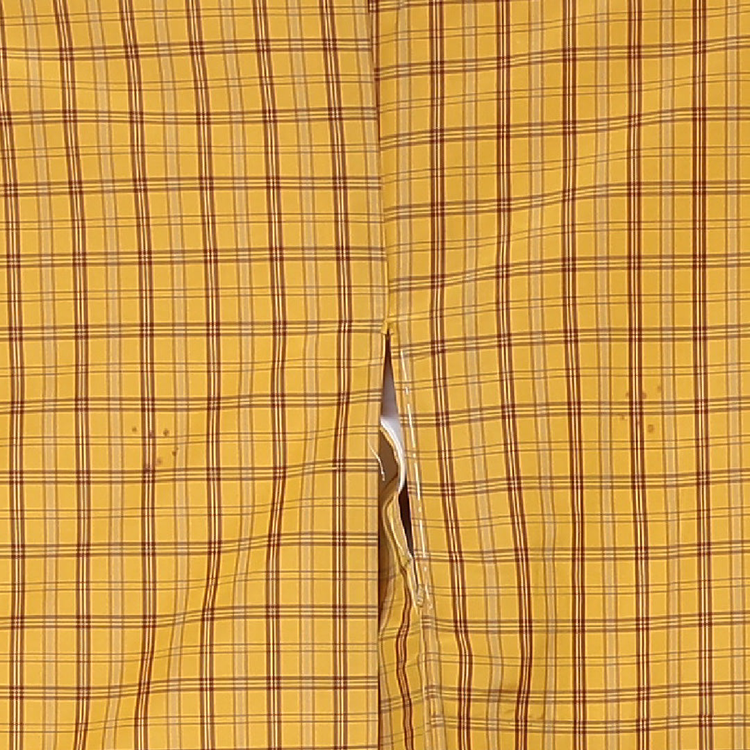 紬 袷 身丈161cm 裄丈63cm 正絹 黄八丈風 Bランク Lサイズ 広衿 カジュアル 格子 黄系 1216-03017