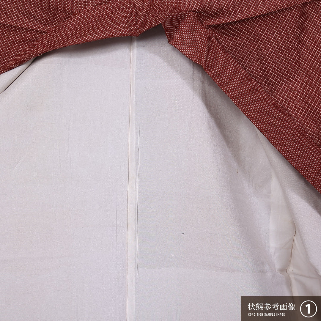 紬 袷 身丈148cm 裄丈62cm 正絹 Bランク カジュアル バチ衿 XSサイズ 十字絣 赤系 RP 1223-11287