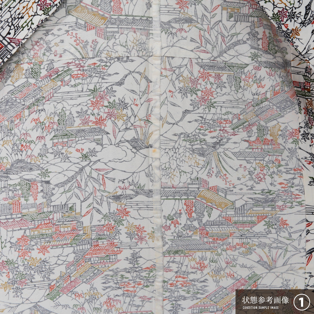 小紋 身丈153cm 裄丈63cm Bランク S 正絹 単衣 広衿 京紅型 茶屋辻 カジュアル 白系 1215-12336