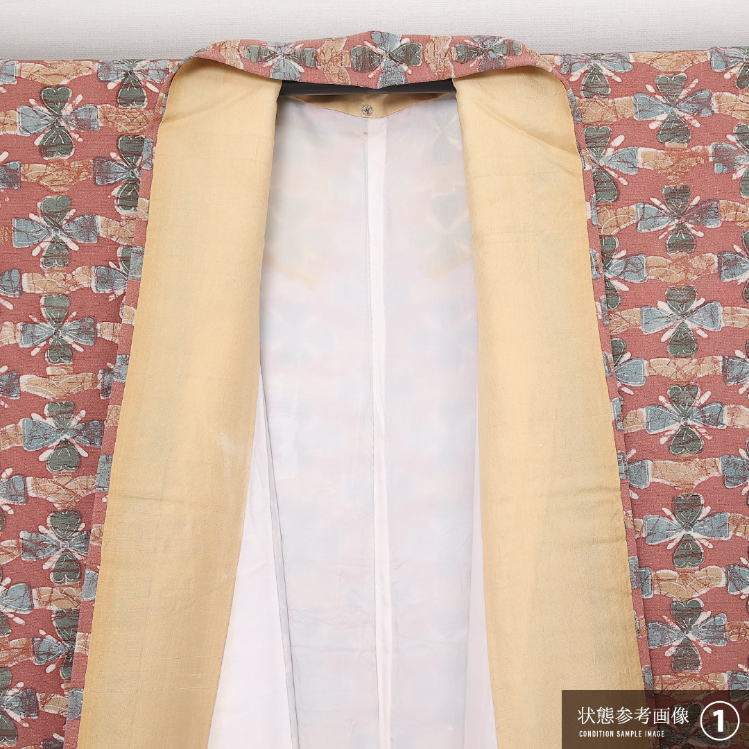 小紋 袷 身丈159cm 裄丈61cm 正絹 Aランク インフォーマル 広衿 Mサイズ 花柄 ピンク系 HP 1221-13629