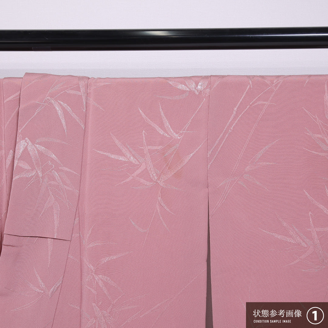 色無地 袷 身丈158cm 裄丈63cm 正絹 Bランク 一つ紋 セミフォーマル 広衿 Mサイズ 笹 ピンク系 HP 1219-11542