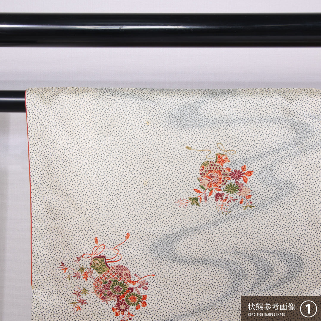 小紋 袷 身丈154cm 裄丈64cm 正絹 Aランク インフォーマル 広衿 Sサイズ 流水 小槌 クリーム系 RP 1221-11442