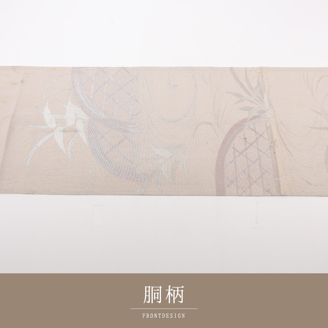 夏物 袋帯 帯丈420cm 正絹 六通 セミフォーマル 光悦垣 流水 紫系 白系 1243-02475