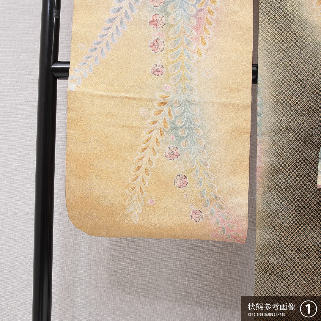 振袖 袷 身丈180cm 裄丈66cm 正絹 Aランク フォーマル 広衿 3XLサイズ 花柄 ベージュ系 RP 1215-06983