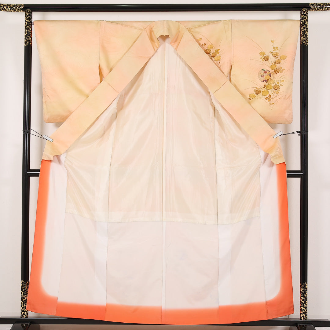 洗える着物 訪問着 袷 身丈159cm 裄丈67cm ポリエステル Sランク セミフォーマル 広衿 XLサイズ 雪輪 菊 朱系 RP 1217-17457