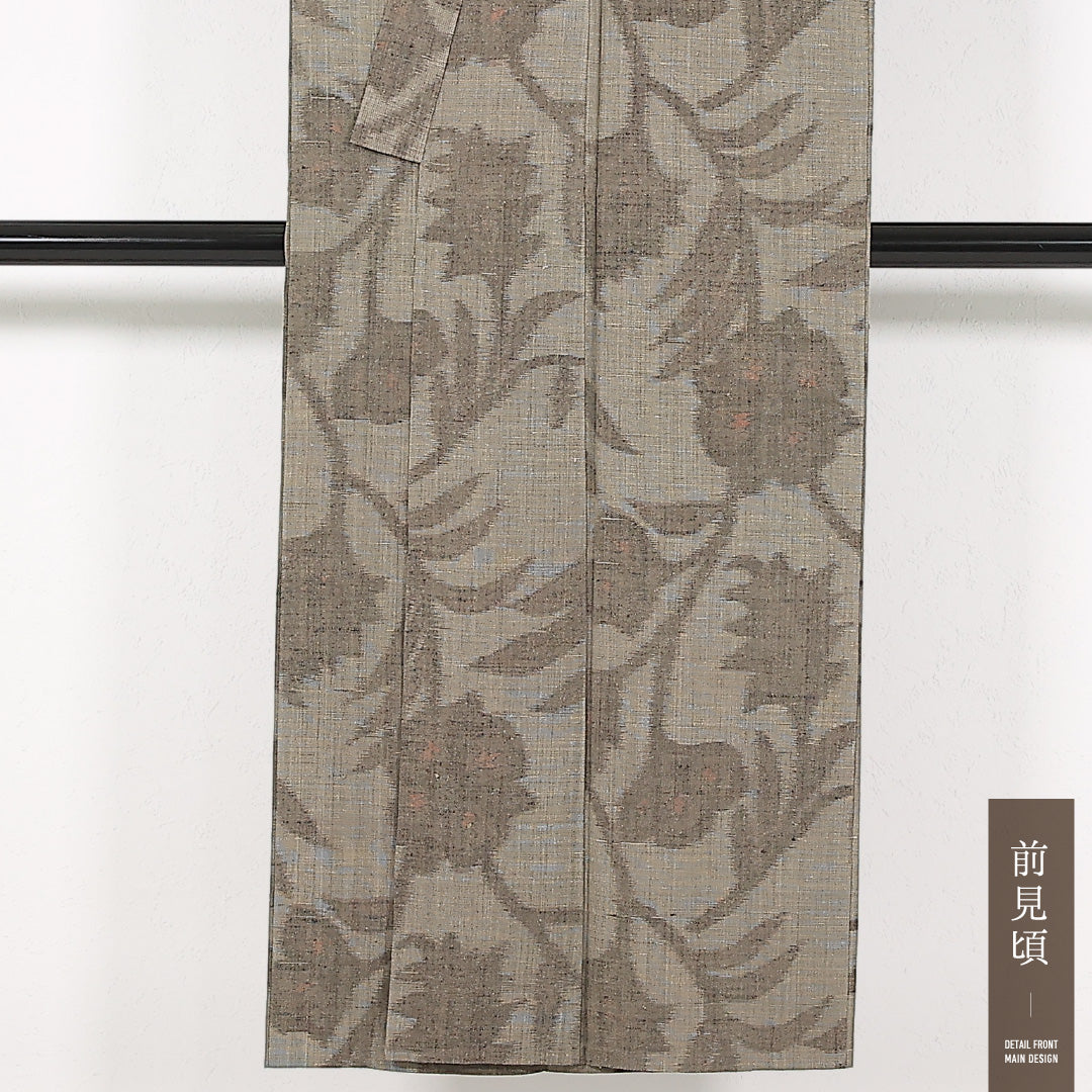 アンティーク 夏物 洗える着物 木綿の紬 身丈145cm 裄丈61cm 木綿 Aランク バチ衿 XSサイズ 唐華 グレー系 RP 1223-17489