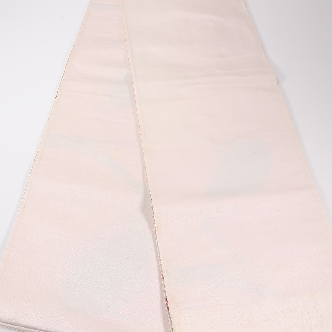 組紐 振袖用 袋帯 帯丈414cm 正絹 六通 赤系 クリーム系 1243-02617