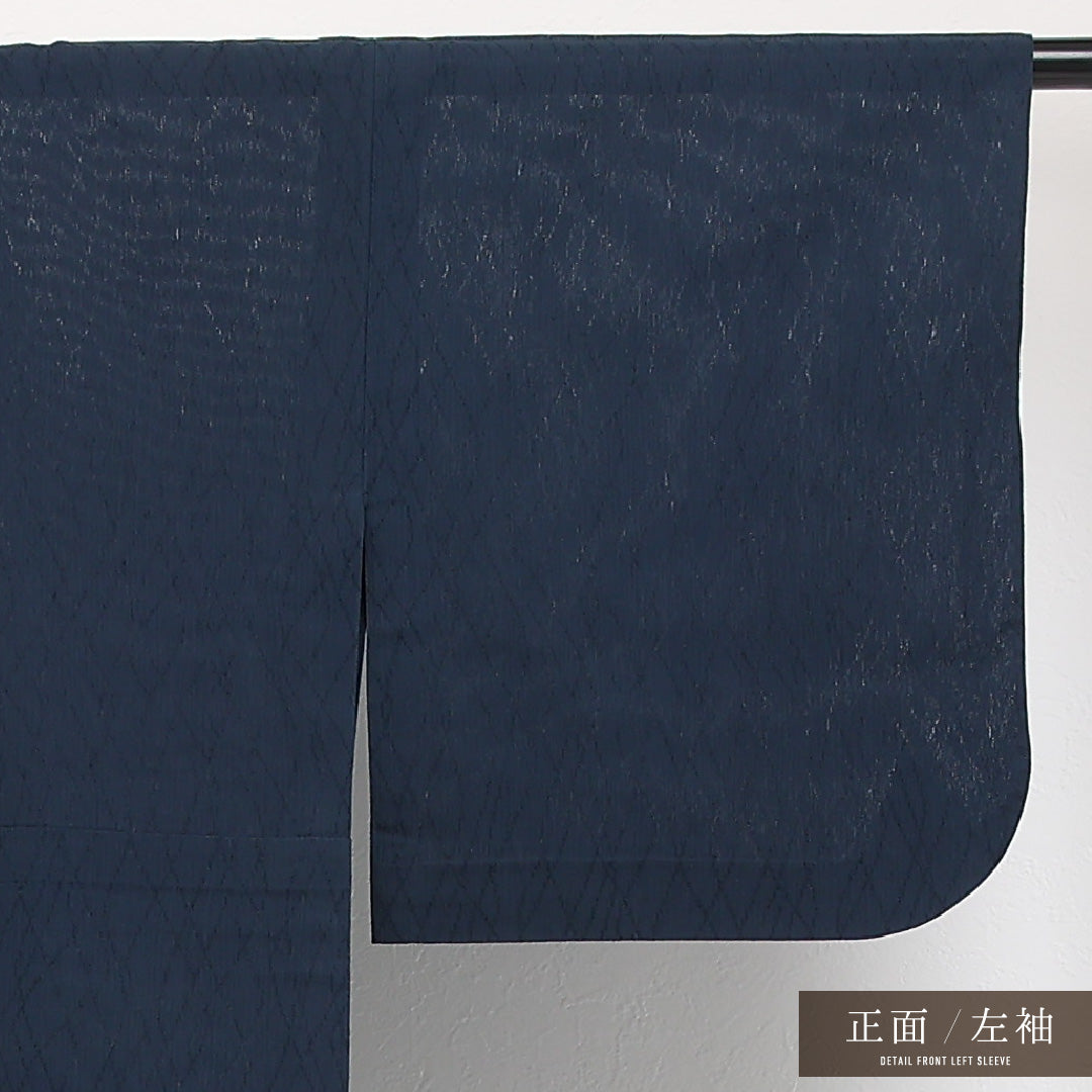 夏物 色無地 身丈155cm 裄丈62cm 正絹 Aランク 紋意匠 (抽象柄) インフォーマル 広衿 Sサイズ 無地 紺系 RP 1219-17308