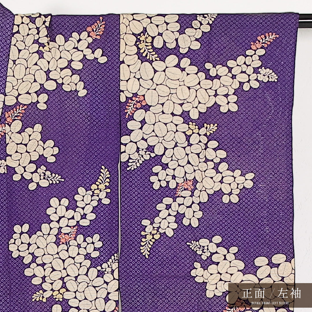 アンティーク 夏物 小振袖 絽 身丈150cm 裄丈56cm 正絹 Cランク バチ衿 Sサイズ 藤 紫系 M4 1216-17551