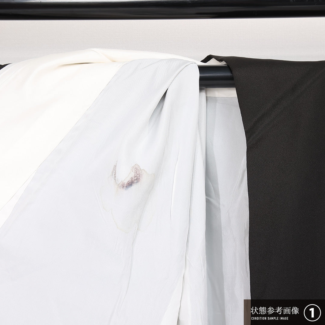 黒留袖 袷 身丈162cm 裄丈63cm 正絹 Aランク 五つ紋 (桔梗) フォーマル 広衿 Lサイズ 刺繍 比翼 流水 牡丹 黒系 RP 1213-06789