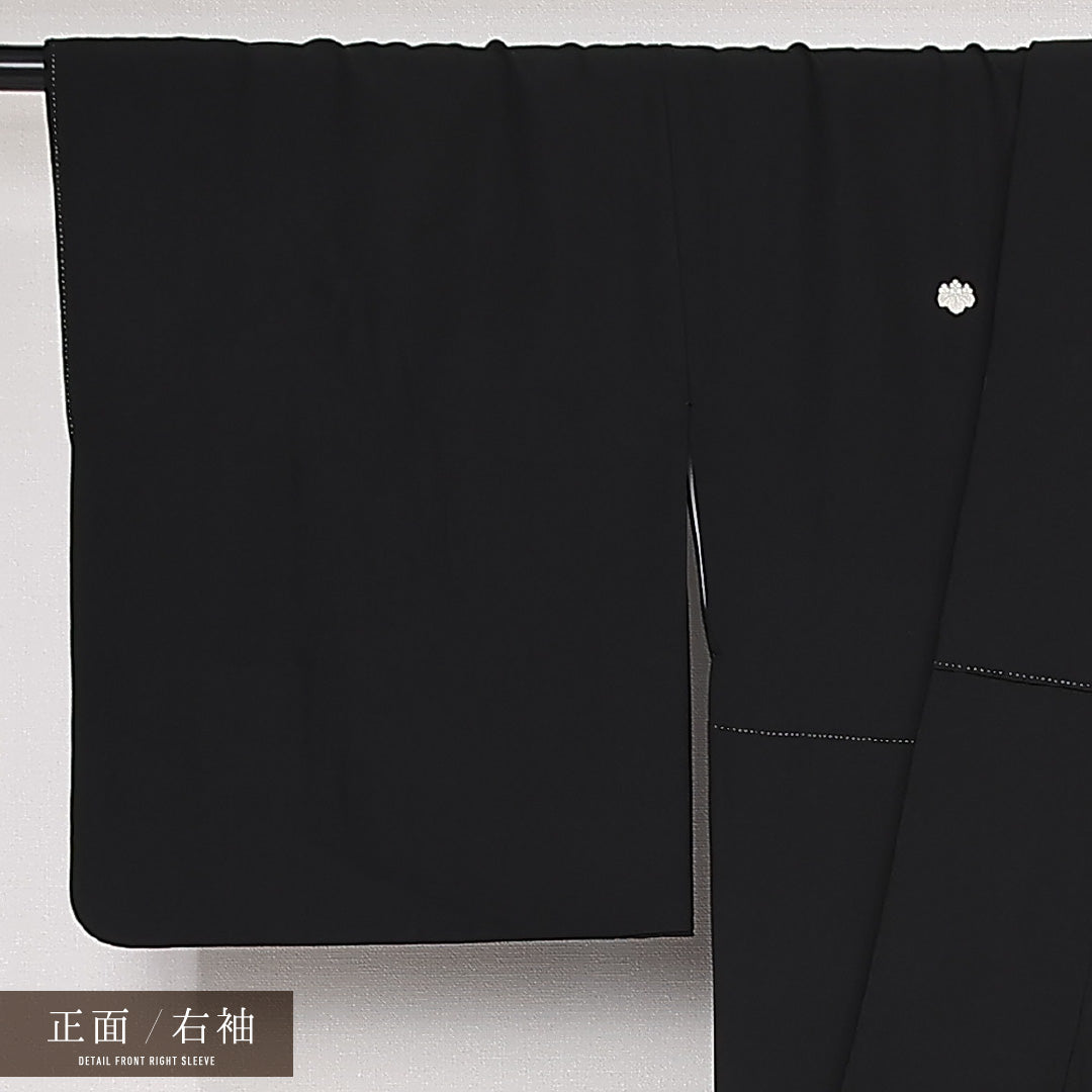 黒留袖 袷 身丈168cm 裄丈67cm 正絹 Sランク 五つ紋 (五三桐) フォーマル 広衿 XLサイズ 金彩 宝相華 花喰鳥 菊 黒系 RP 1213-06784