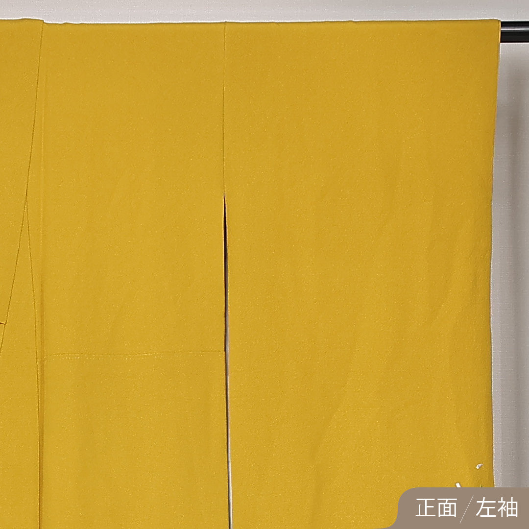 振袖 袷 身丈160cm 裄丈64cm 正絹 Sランク フォーマル 広衿 Lサイズ 蘇州刺繍 御所車 黄系 RP 1215-06786