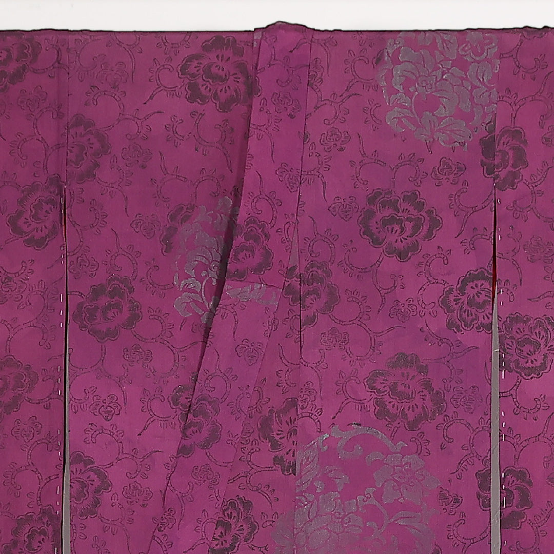 アンティーク 小振袖 (錦紗) 袷 身丈151cm 裄丈63cm 正絹 Aランク バチ衿 XSサイズ 唐草 紫系 M4 1216-17552