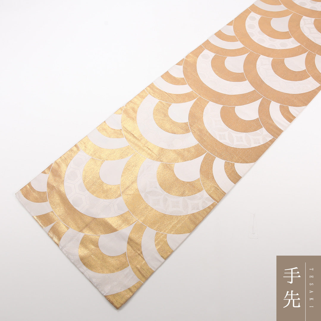袋帯 帯丈428cm 正絹 全通 フォーマル 青海波 クリーム系 1243-02528