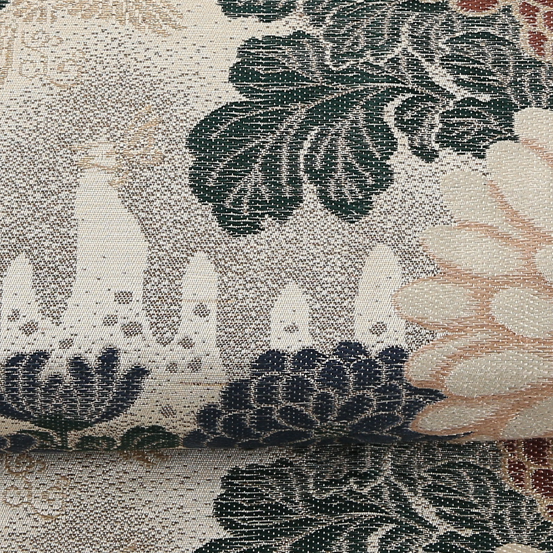 アンティーク 丸帯 帯丈396cm 正絹 全通 菊 クリーム系 1242-02560