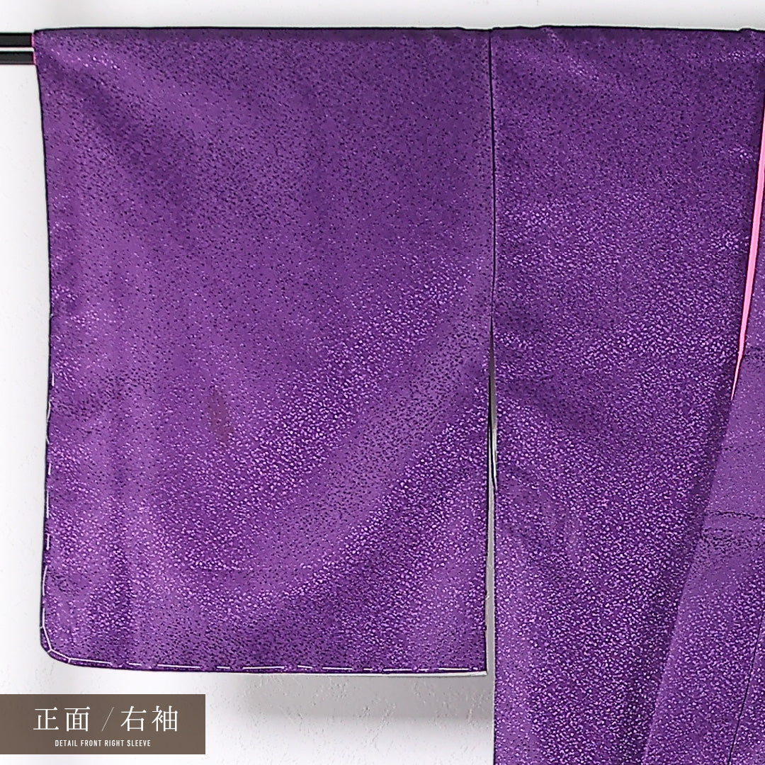 洗える着物 訪問着 袷 身丈165cm 裄丈67cm ポリエステル Aランク 踊り用 バチ衿 Sサイズ 桜 紫系 RP 1217-17381