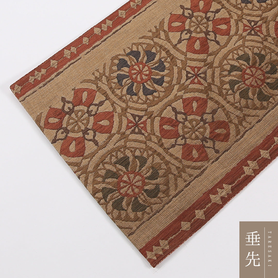 唐華 袋帯 帯丈432cm 正絹 六通 インフォーマル 茶系 朱系 1243-02599