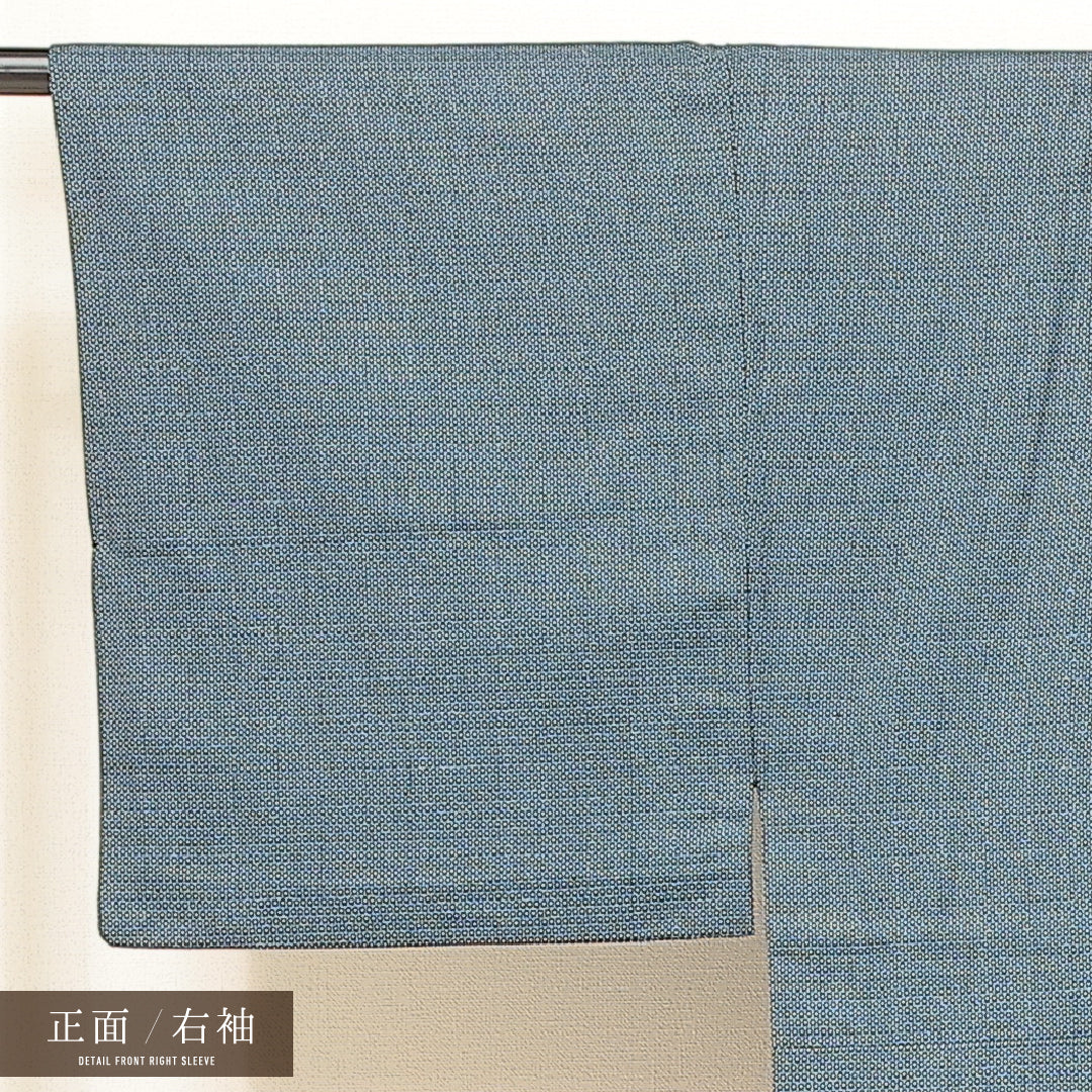 アンサンブル 洗える着物 ウールの男着物 単衣 身丈140cm 裄丈34cm ウール Aランク カジュアル 棒衿 Sサイズ 居敷当て 肩当て 十字絣 青系 RP 1224-17235