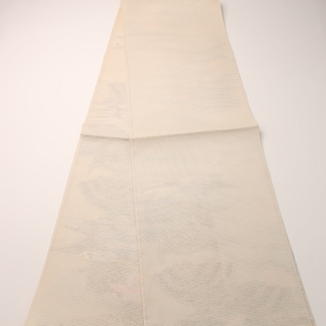 夏物 袋帯 帯丈444cm 正絹 六通 インフォーマル 菊 クリーム系 1243-02457