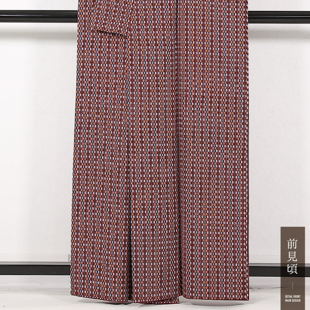 小紋 袷 身丈160cm 裄丈64cm 正絹 Sランク インフォーマル 広衿 XLサイズ 矢羽根 赤系 RP 1221-17419