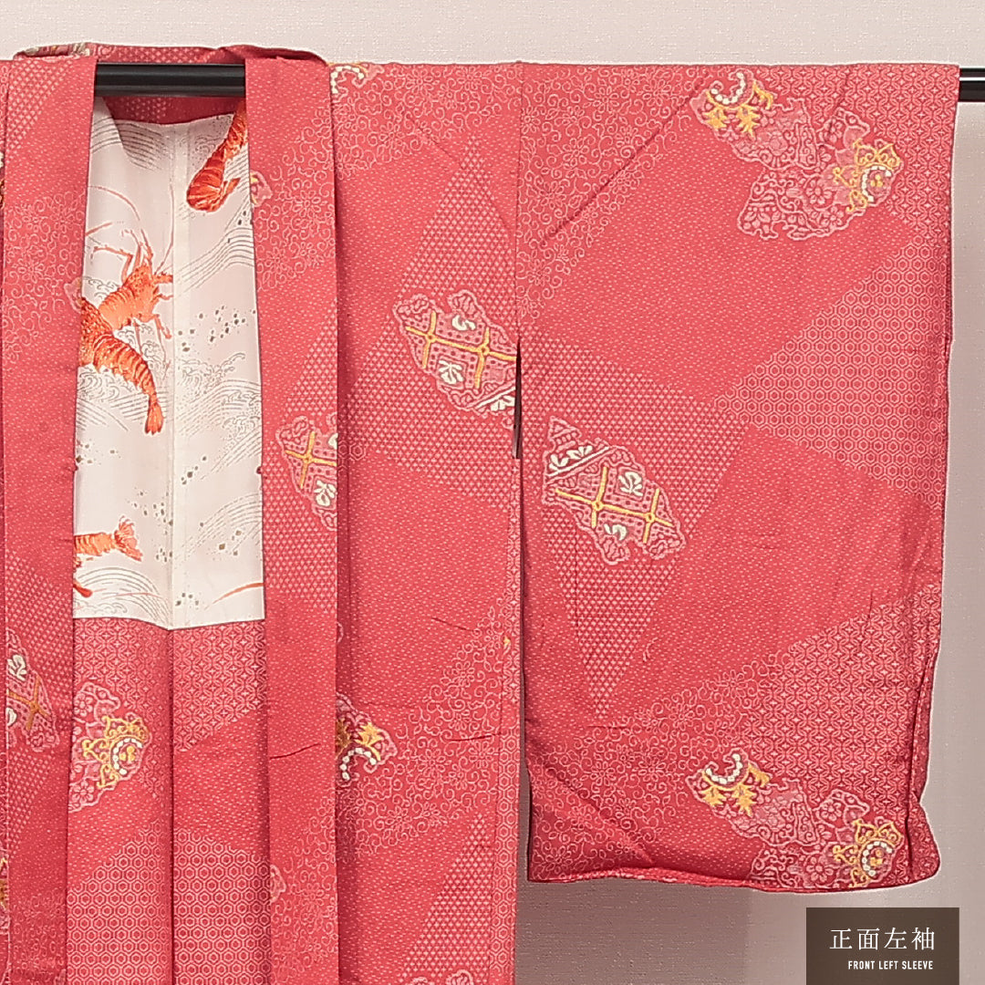 アンティーク 羽織 袷 身丈92cm 裄丈63cm 正絹 Bランク Sサイズ 花扇 ピンク系 LP 1232-17211