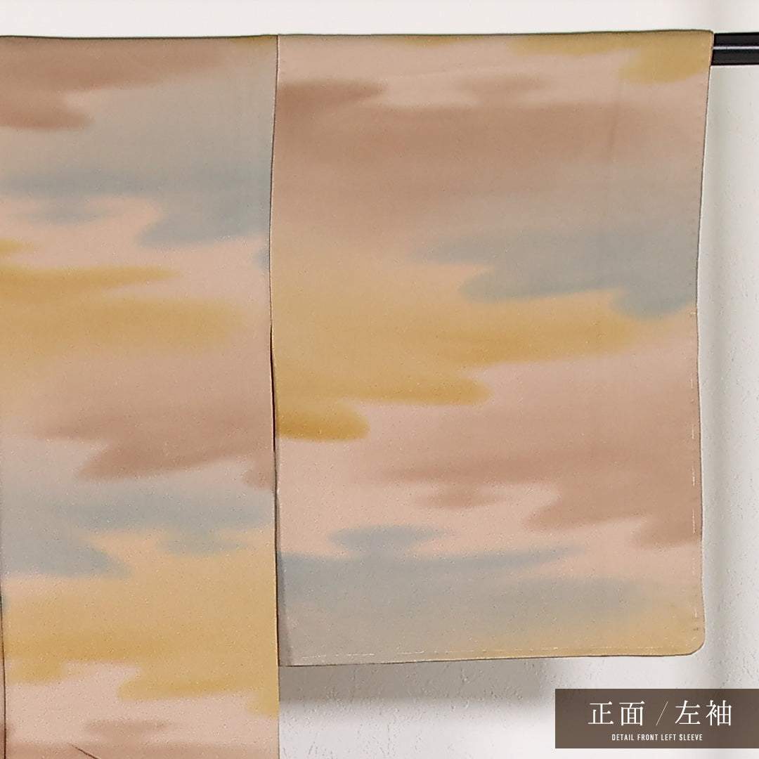 小紋 袷 身丈164cm 裄丈64cm 正絹 Sランク インフォーマル 広衿 Lサイズ 霞 多色系 M4 1221-17474