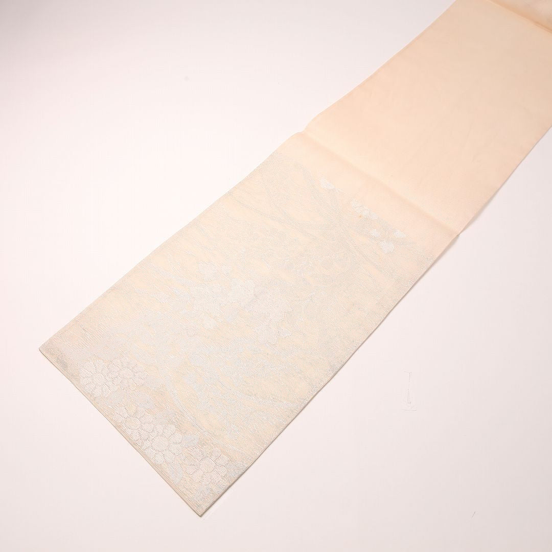夏物 袋帯 帯丈424cm 正絹 六通 セミフォーマル 桔梗 萩 クリーム系 1243-02462