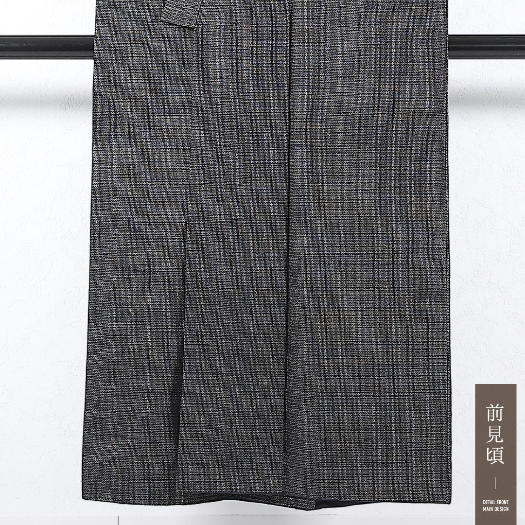 アンサンブル 男着物 (紬) 袷 身丈145cm 裄丈70cm 正絹 Cランク インフォーマル 棒衿 Mサイズ 亀甲 茶系 RP 1224-17363