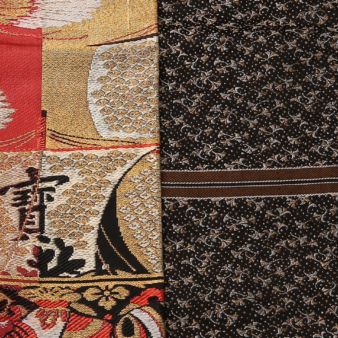 アンティーク 六寸帯 帯丈332cm 正絹 六通 小袋帯 宝船 金銀箔 金系 1246-00684