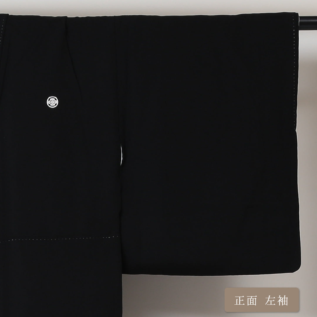 黒留袖 袷 身丈147cm 裄丈63cm 正絹 Aランク 五つ紋 (丸に木瓜) フォーマル 広衿 XSサイズ 翠晶 京友禅 比翼 作家物 落款 山水 黒系 M4 1213-06455