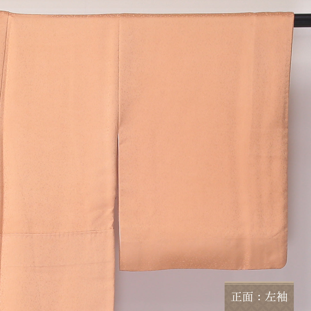 色留袖 袷 身丈156cm 裄丈62cm 正絹 Aランク 一つ紋 (丸に違い鷹の羽) セミフォーマル 広衿 Mサイズ 金彩 金箔 裂取り 朱系 RP 1214-06510