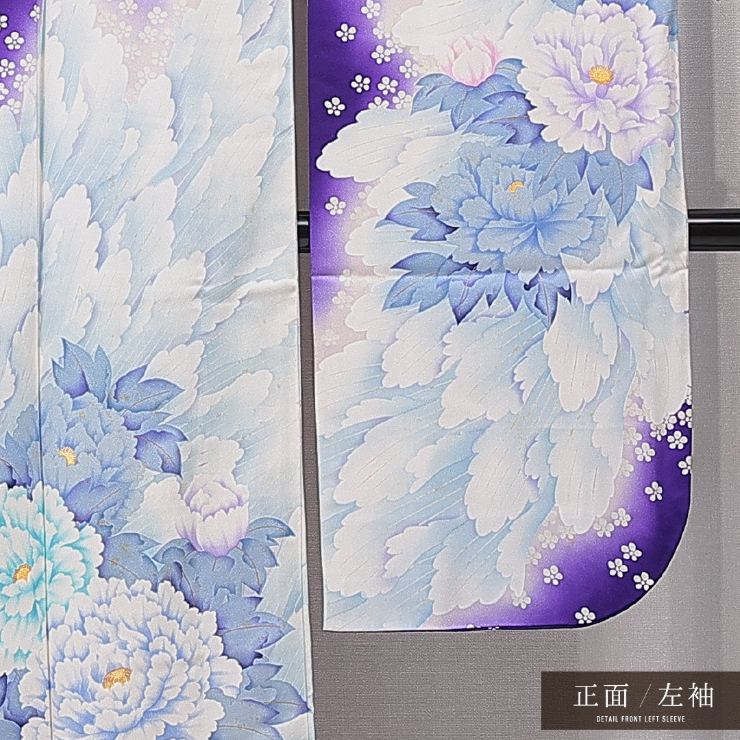振袖 袷 身丈166cm 裄丈65cm 正絹 Cランク フォーマル 広衿 XLサイズ 牡丹 白系 LP 1215-06992