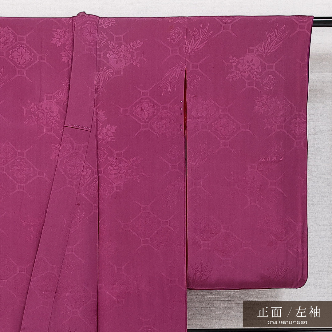 アンティーク 色留袖 (錦紗) 袷 身丈151cm 裄丈59cm 正絹 Aランク 一つ紋 (三つ割り橘) 紋意匠 (四君子) バチ衿 Sサイズ 鼓 紫系 M4 1214-06891