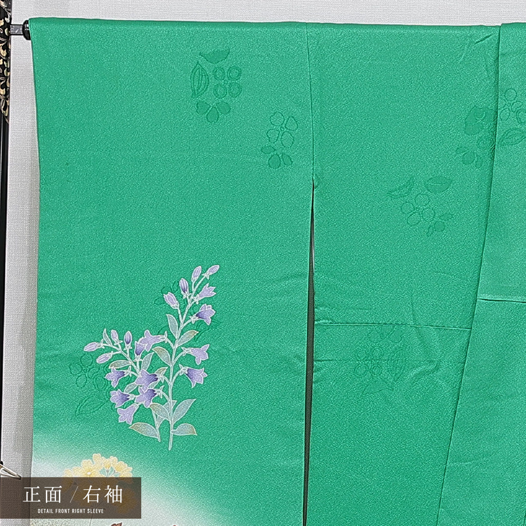振袖 袷 身丈168cm 裄丈68cm 正絹 Sランク フォーマル 広衿 XLサイズ 金駒刺繍 椿 緑系 RP 1215-07014