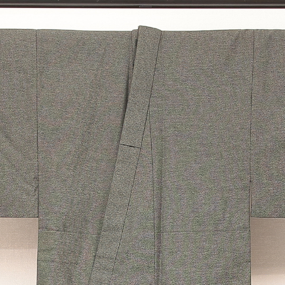 洗える着物 ウールの男着物 袷 身丈137cm 裄丈67cm ウール Aランク カジュアル 棒衿 Sサイズ 無地 緑系 RP 1224-17193