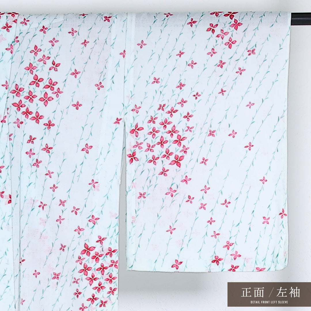 夏物 洗える着物 麻の小紋 身丈146cm 裄丈62cm 麻 Sランク インフォーマル バチ衿 XSサイズ 花柄 白系 RP 1221-17359
