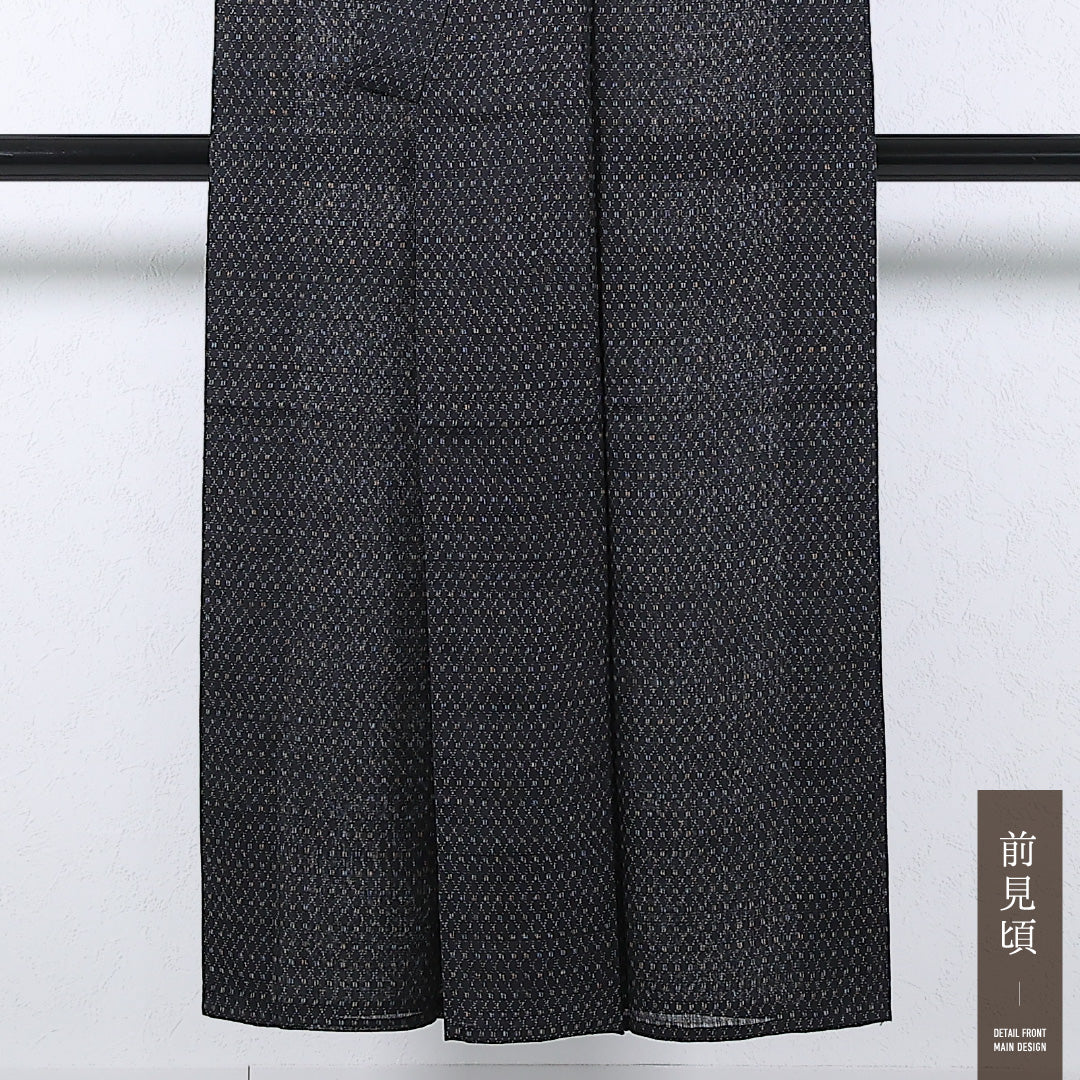 夏物 洗える着物 麻の紬 身丈144cm 裄丈60cm 麻 Cランク カジュアル バチ衿 Mサイズ 菱絣 グレー系 RP 1223-17376