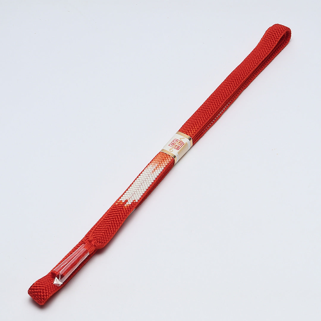 未使用品 帯締め・帯揚げセット 礼装用 正絹 平組紐 笹浪組 絞り 朱系 1254-01020