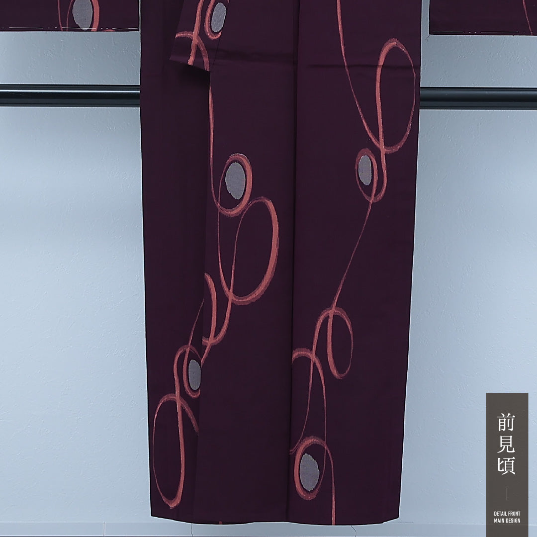 アンティーク お召 単衣 身丈146cm 裄丈62cm 正絹 Aランク バチ衿 Sサイズ 創作柄 紫系 RP 1222-17243